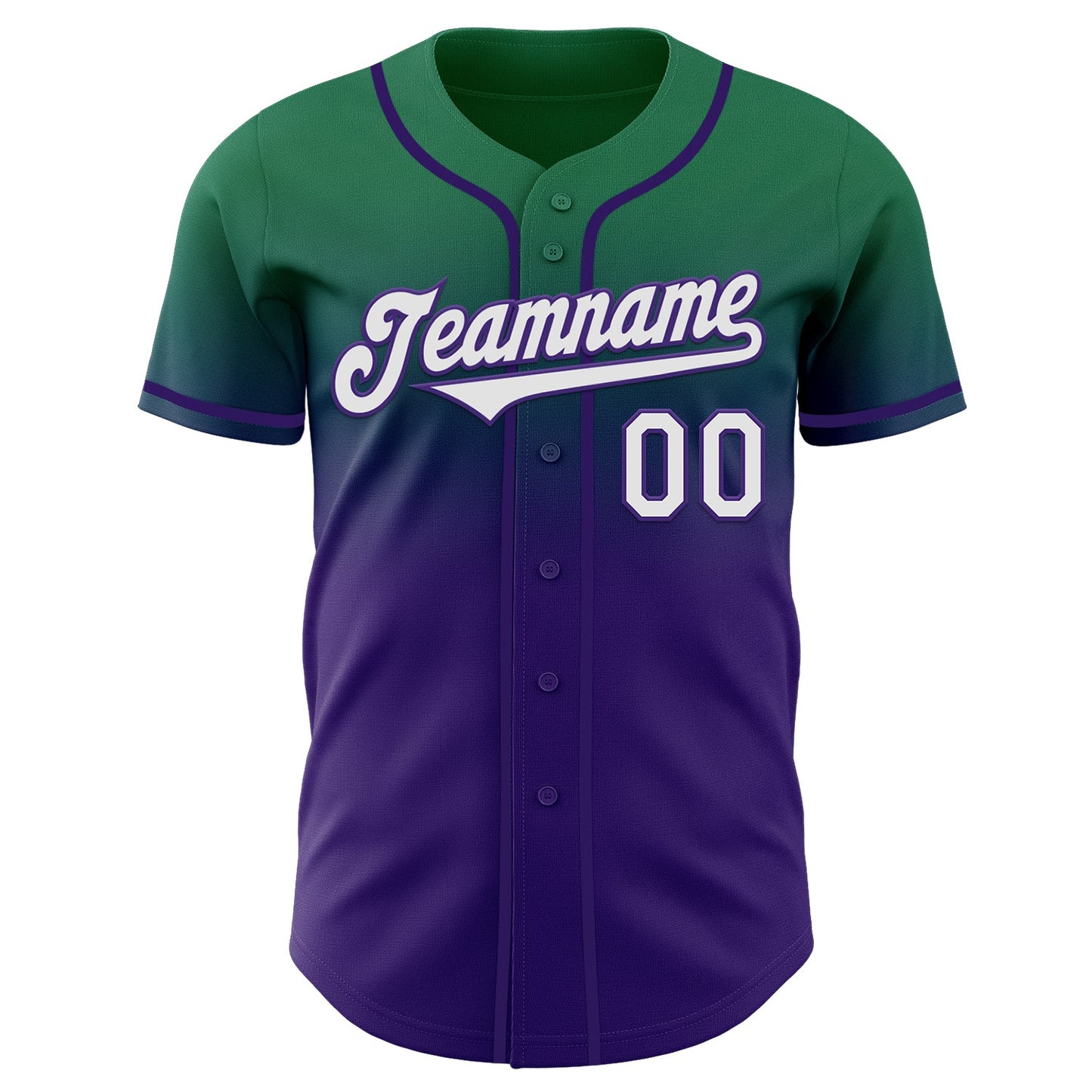 Custom Kelly Green White-Purple Authentic Fade Fashion Baseball Jersey view 2