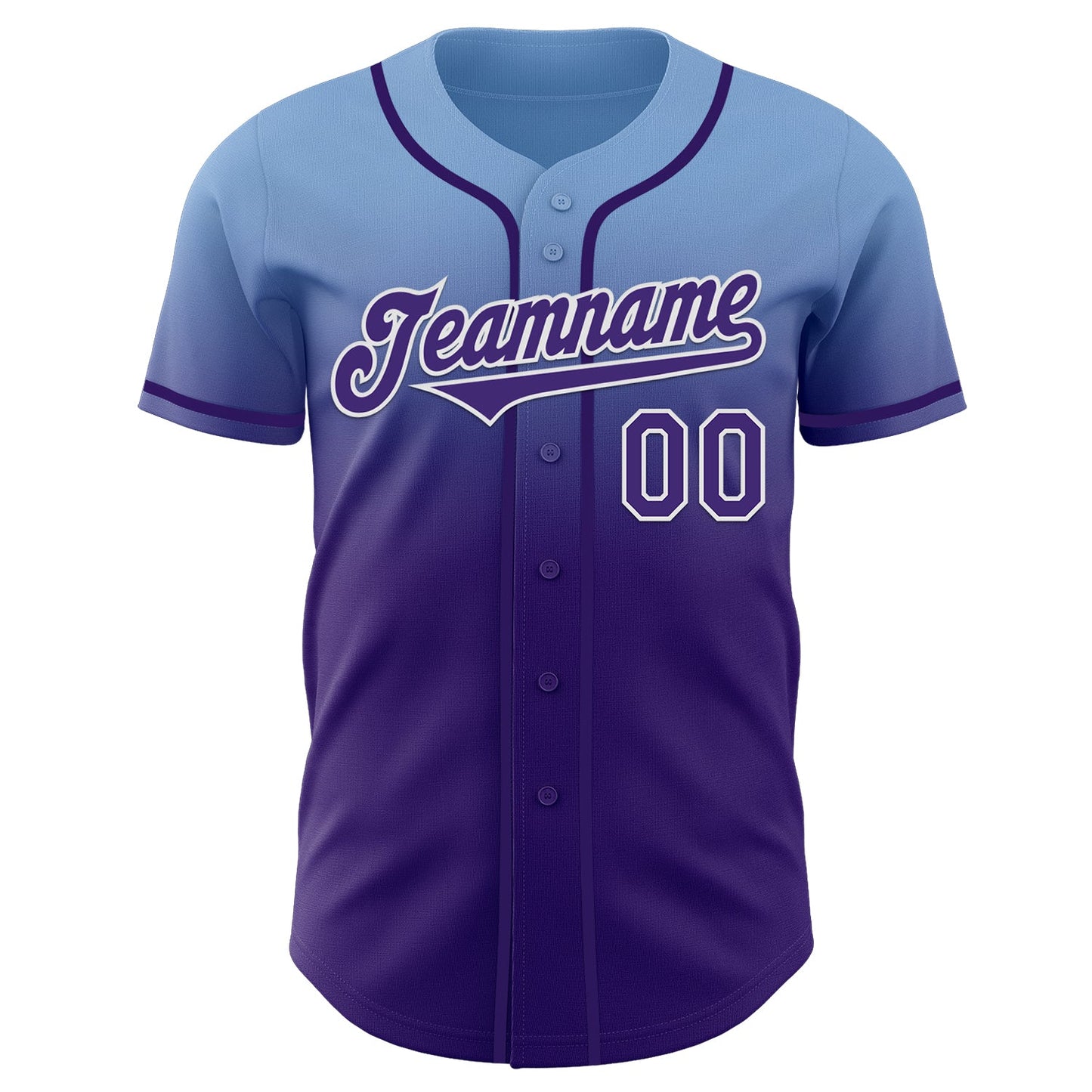 Custom Light Blue Purple-White Authentic Fade Fashion Baseball Jersey view 2