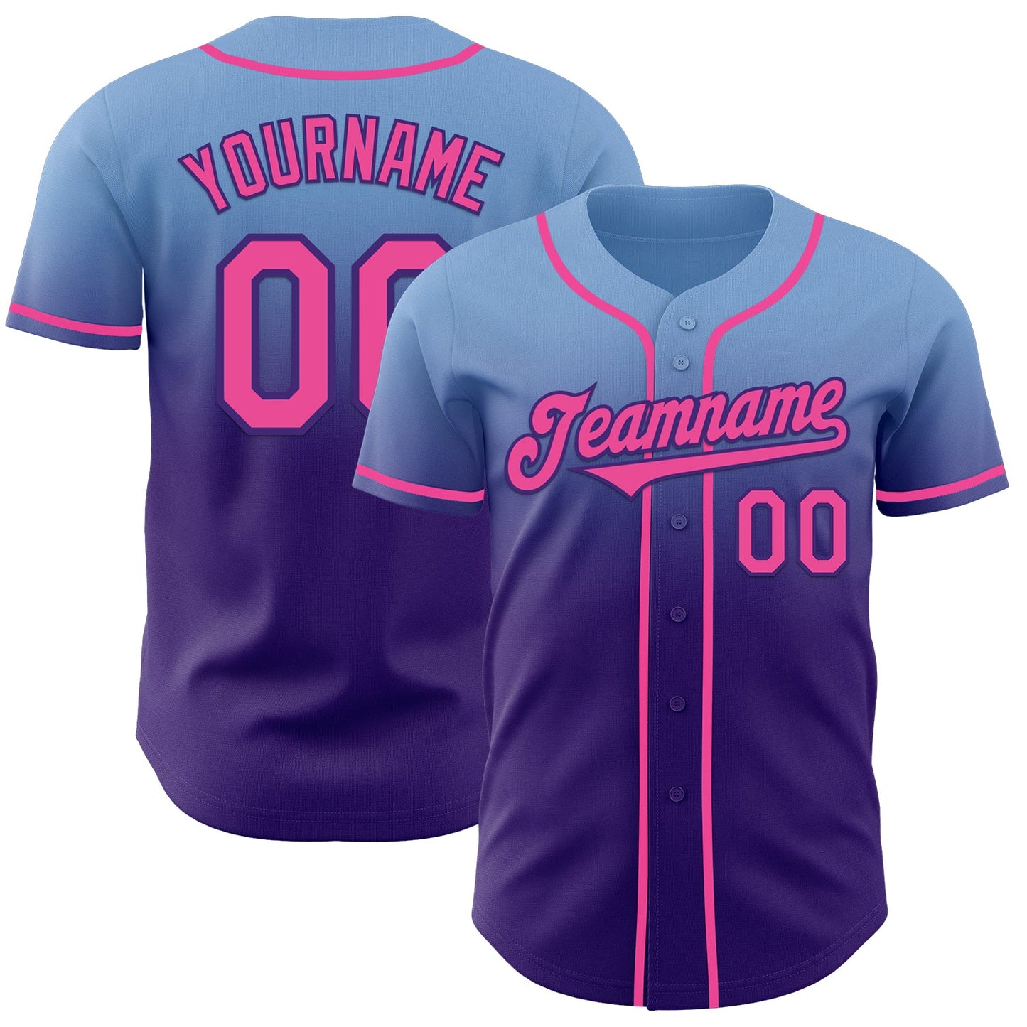 Custom Light Blue Pink-Purple Authentic Fade Fashion Baseball Jersey - Main View