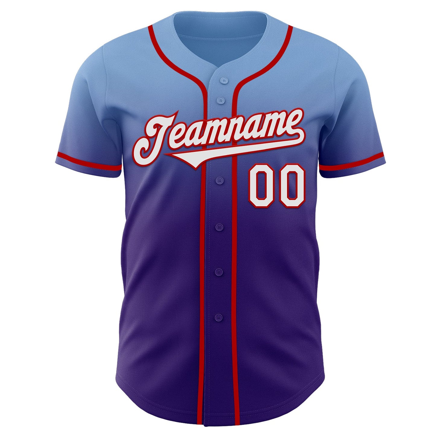 Custom Light Blue White Purple-Red Authentic Fade Fashion Baseball Jersey view 2