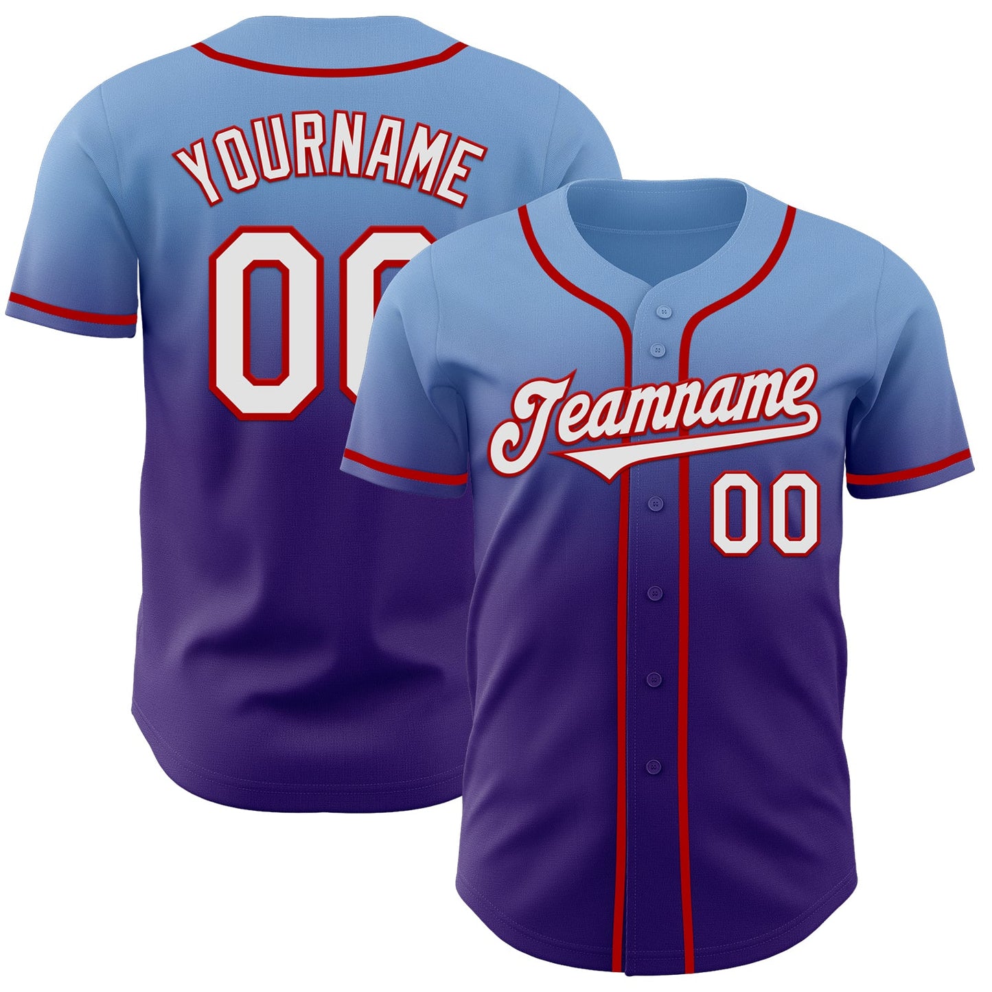 Custom Light Blue White Purple-Red Authentic Fade Fashion Baseball Jersey - Main View