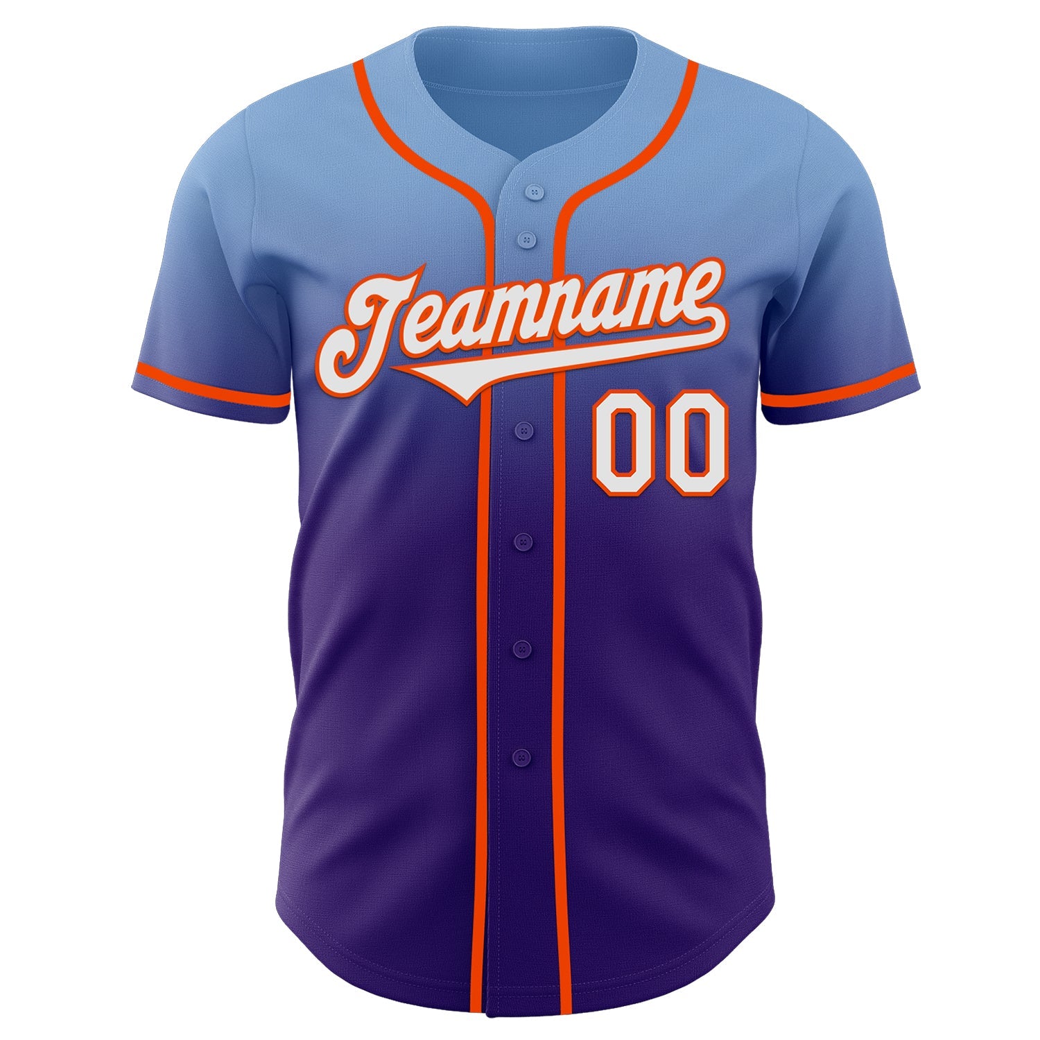 Custom Light Blue White Purple-Orange Authentic Fade Fashion Baseball Jersey view 2