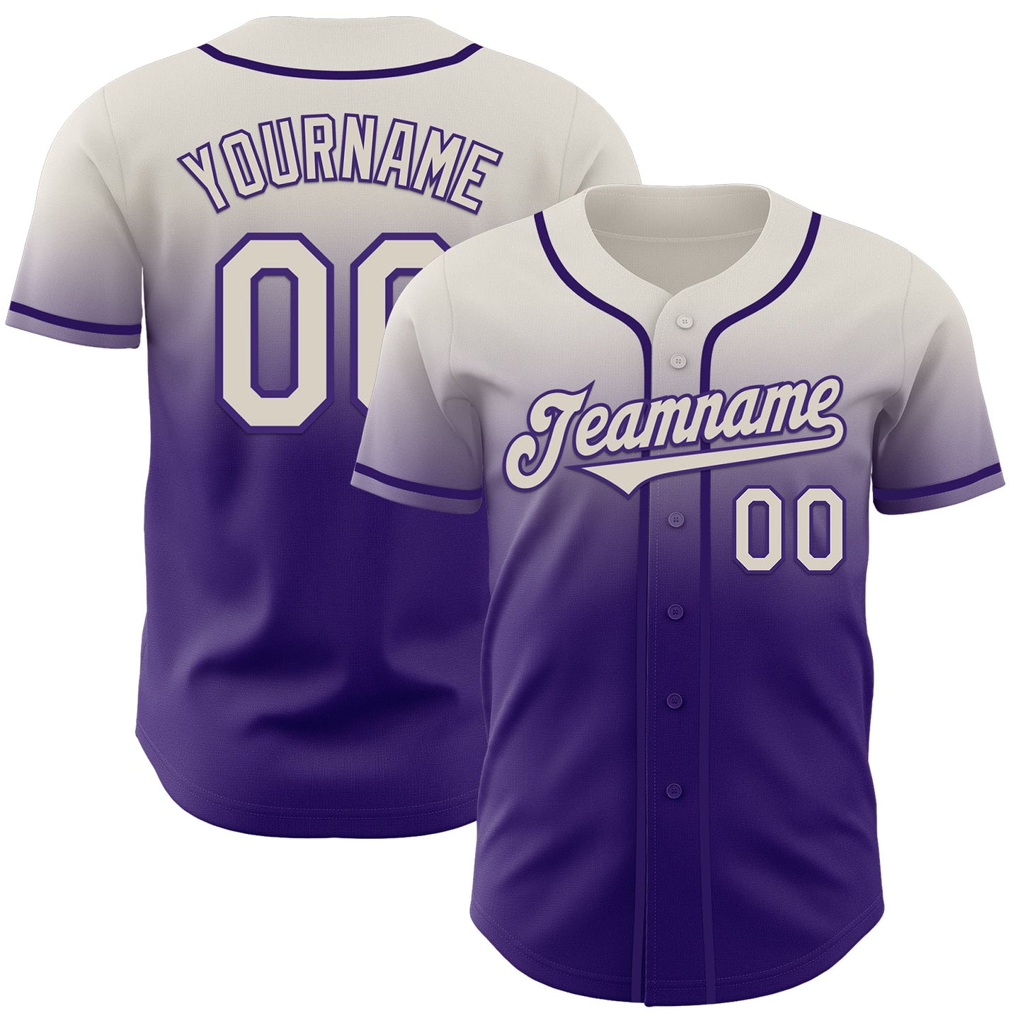 Custom Cream Purple Authentic Fade Fashion Baseball Jersey - Main View