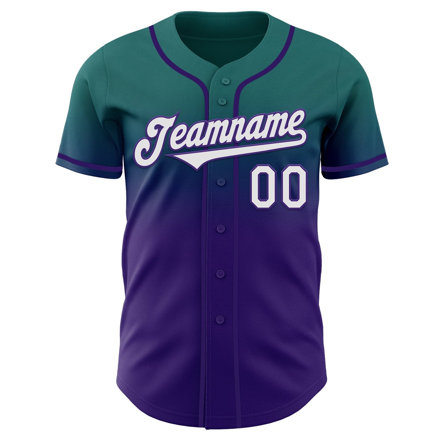 Custom Teal White-Purple Authentic Fade Fashion Baseball Jersey view 2