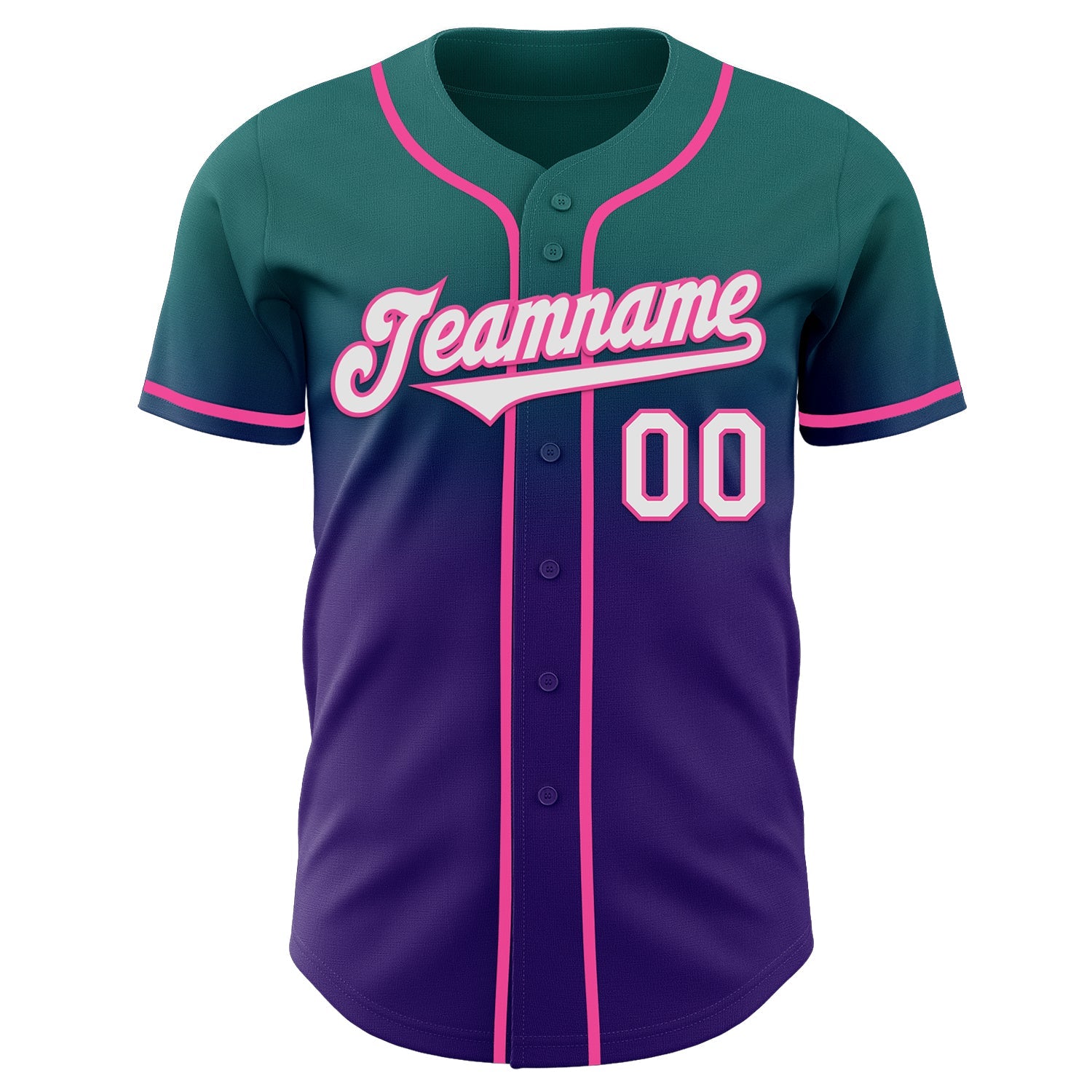 Custom Teal White Purple-Pink Authentic Fade Fashion Baseball Jersey view 2