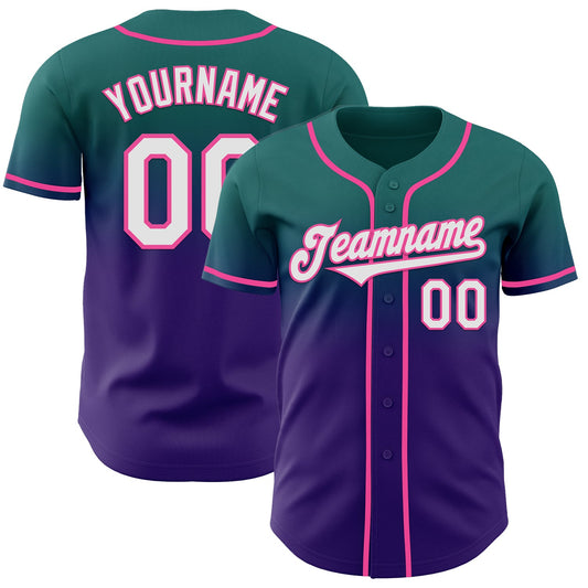 Custom Teal White Purple-Pink Authentic Fade Fashion Baseball Jersey - Main View