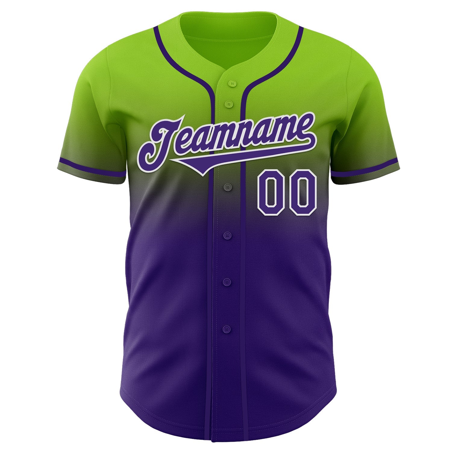 Custom Neon Green Purple-White Authentic Fade Fashion Baseball Jersey view 2