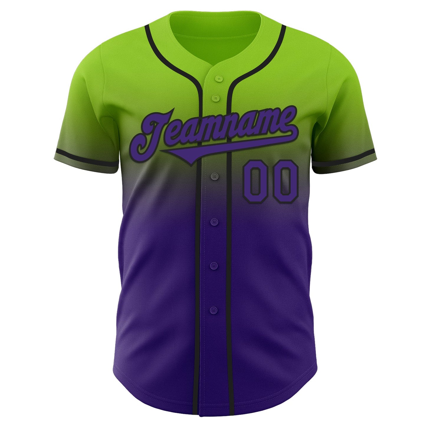 Custom Neon Green Purple-Black Authentic Fade Fashion Baseball Jersey view 2