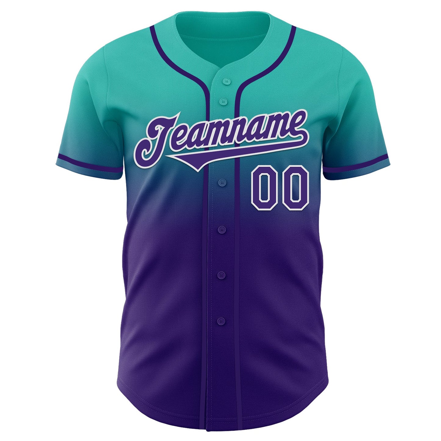 Custom Aqua Purple-White Authentic Fade Fashion Baseball Jersey view 2