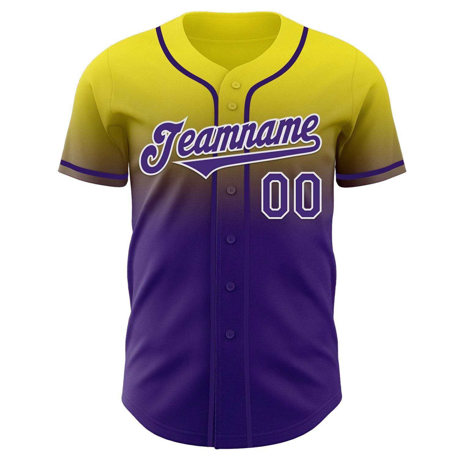 Custom Light Yellow Purple-White Authentic Fade Fashion Baseball Jersey view 2