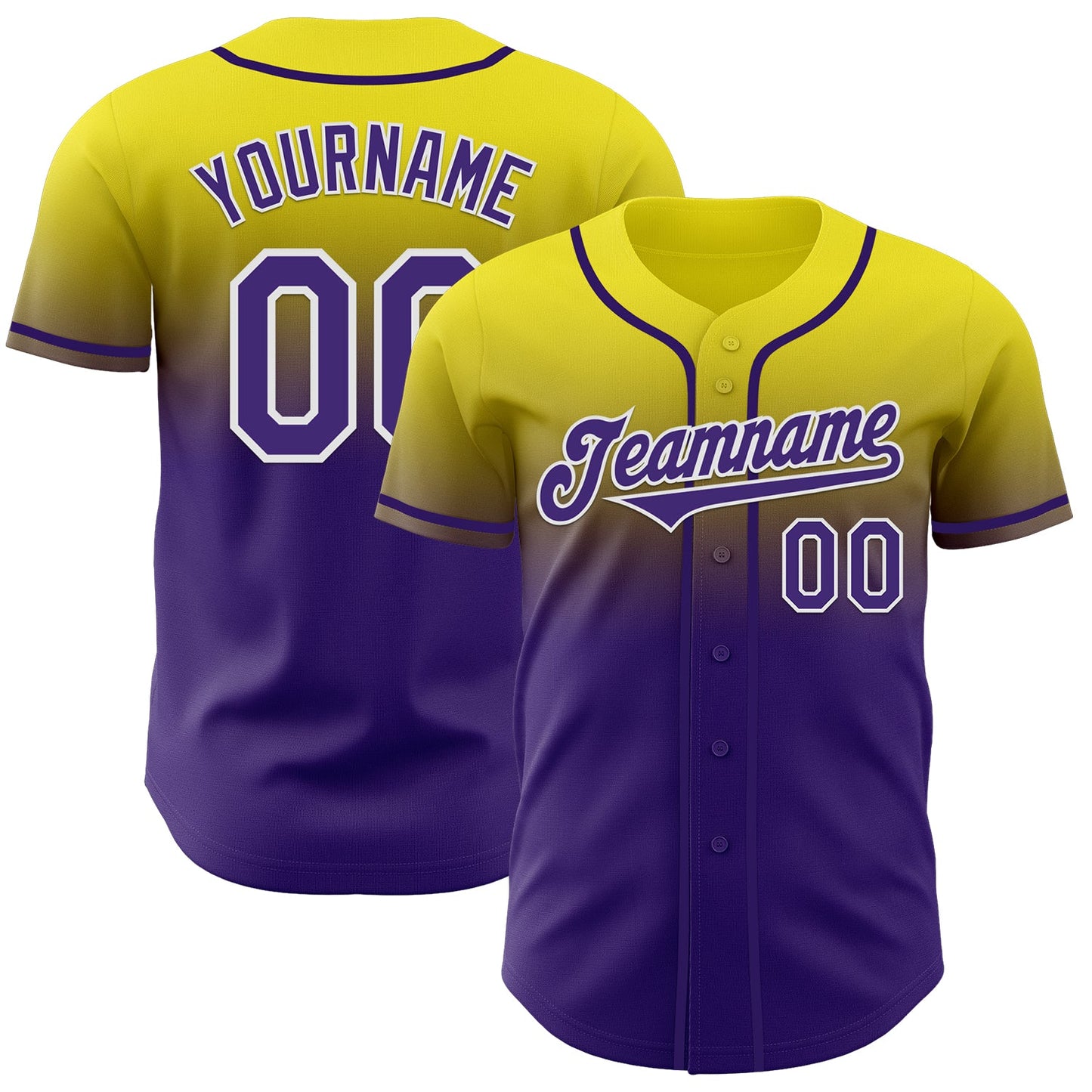 Custom Light Yellow Purple-White Authentic Fade Fashion Baseball Jersey - Main View