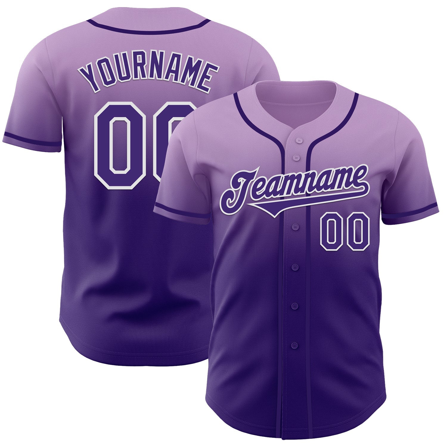 Custom Light Purple Purple-White Authentic Fade Fashion Baseball Jersey - Main View