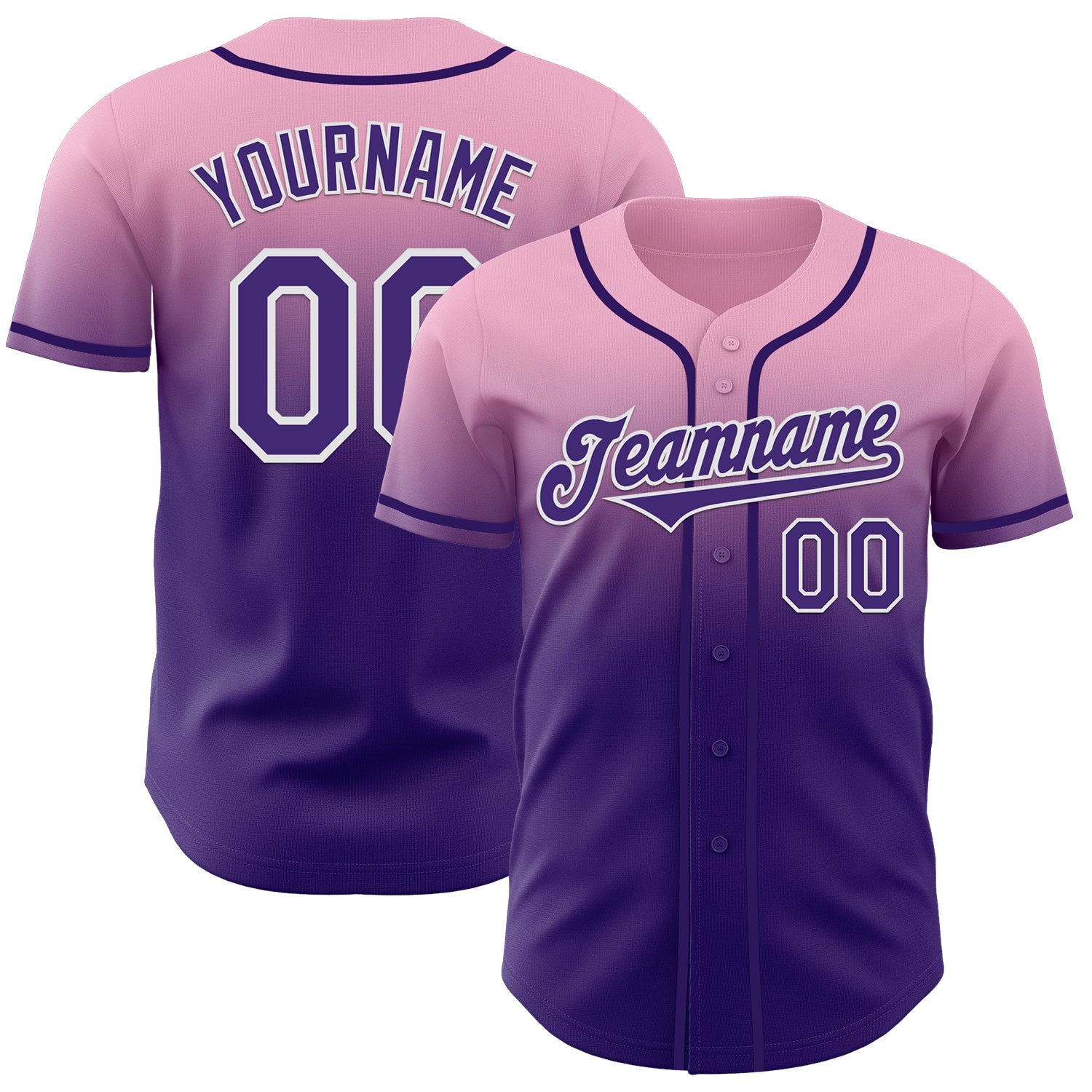Custom Light Pink Purple-White Authentic Fade Fashion Baseball Jersey - Main View