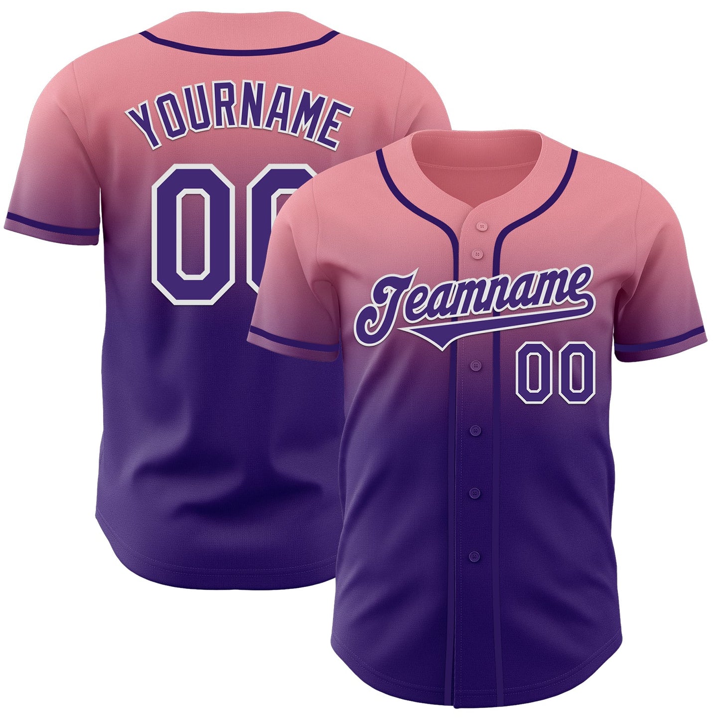 Custom Medium Pink Purple-White Authentic Fade Fashion Baseball Jersey - Main View