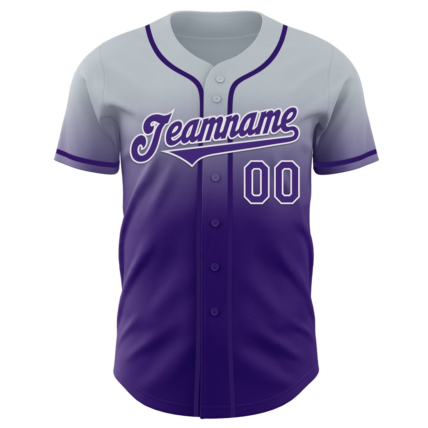 Custom Silver Purple-White Authentic Fade Fashion Baseball Jersey view 2