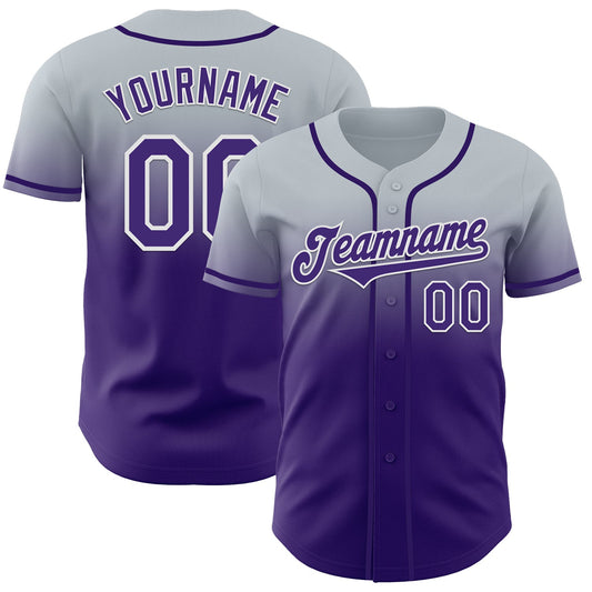 Custom Silver Purple-White Authentic Fade Fashion Baseball Jersey - Main View