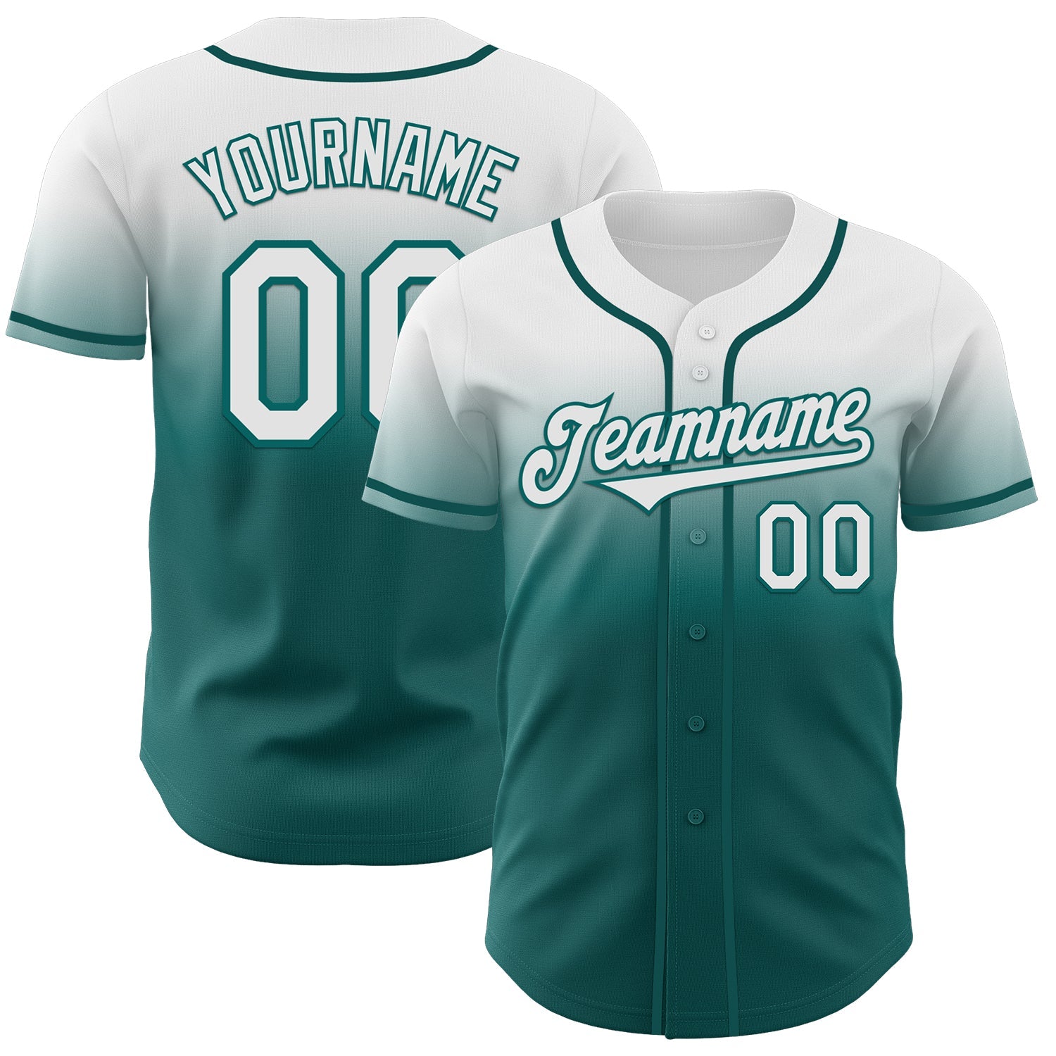 Custom White Teal Authentic Fade Fashion Baseball Jersey - Main View