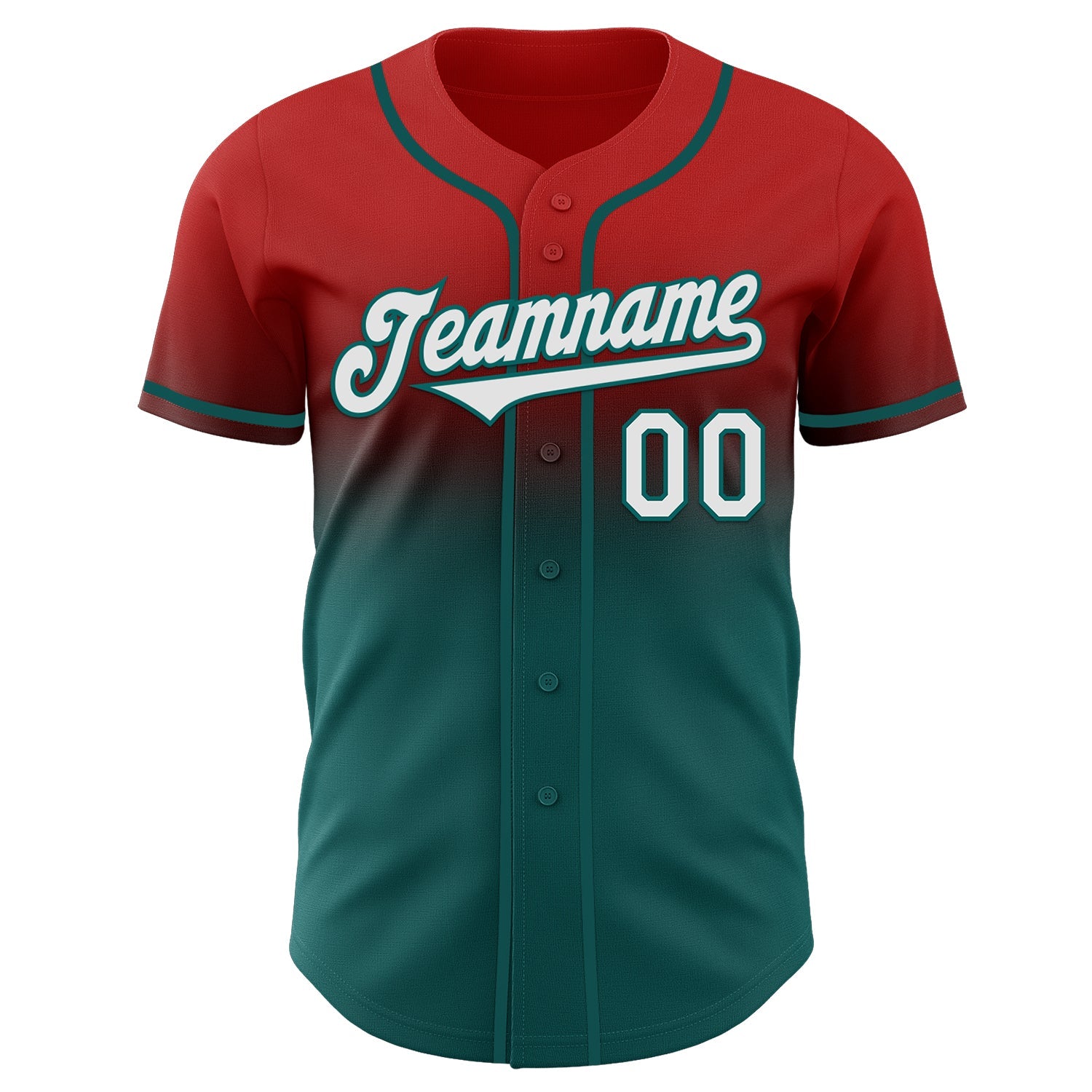 Custom Red White-Teal Authentic Fade Fashion Baseball Jersey view 2