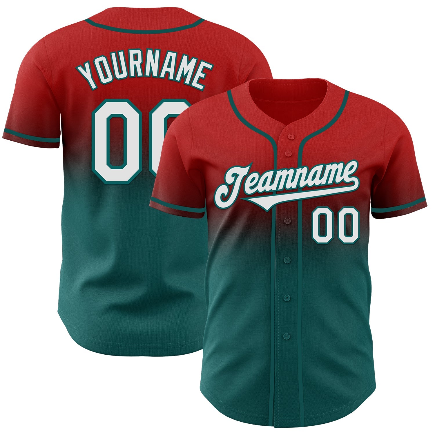 Custom Red White-Teal Authentic Fade Fashion Baseball Jersey - Main View