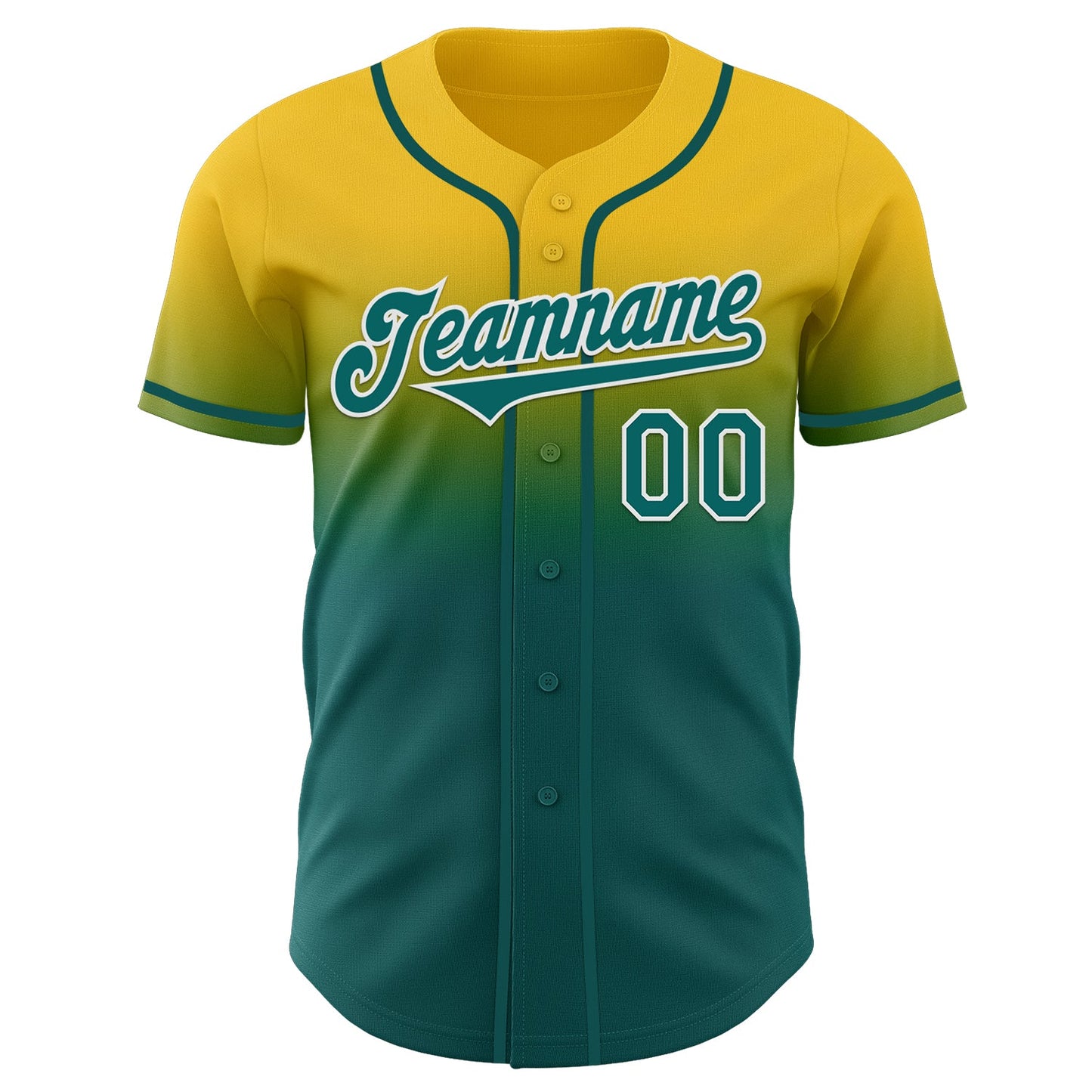 Custom Yellow Teal-White Authentic Fade Fashion Baseball Jersey view 2