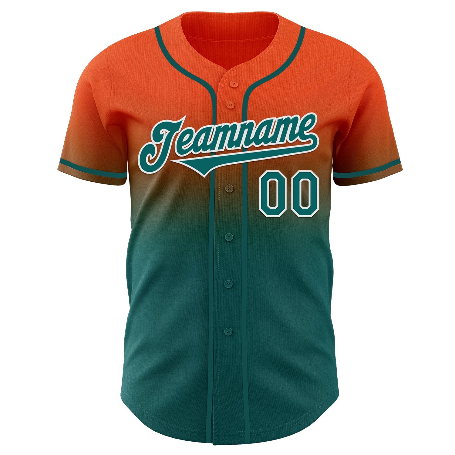 Custom Orange Teal-White Authentic Fade Fashion Baseball Jersey view 2
