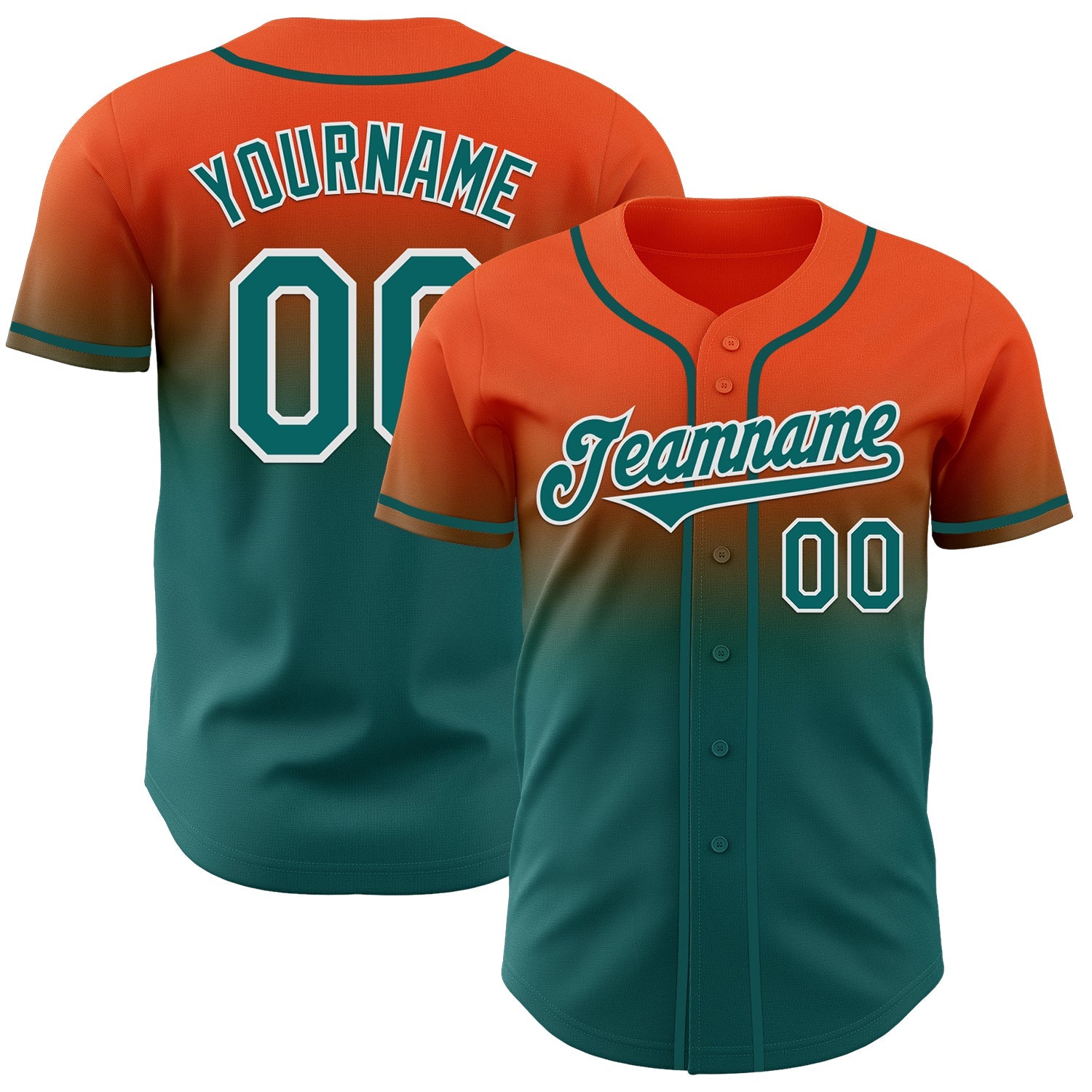 Custom Orange Teal-White Authentic Fade Fashion Baseball Jersey - Main View