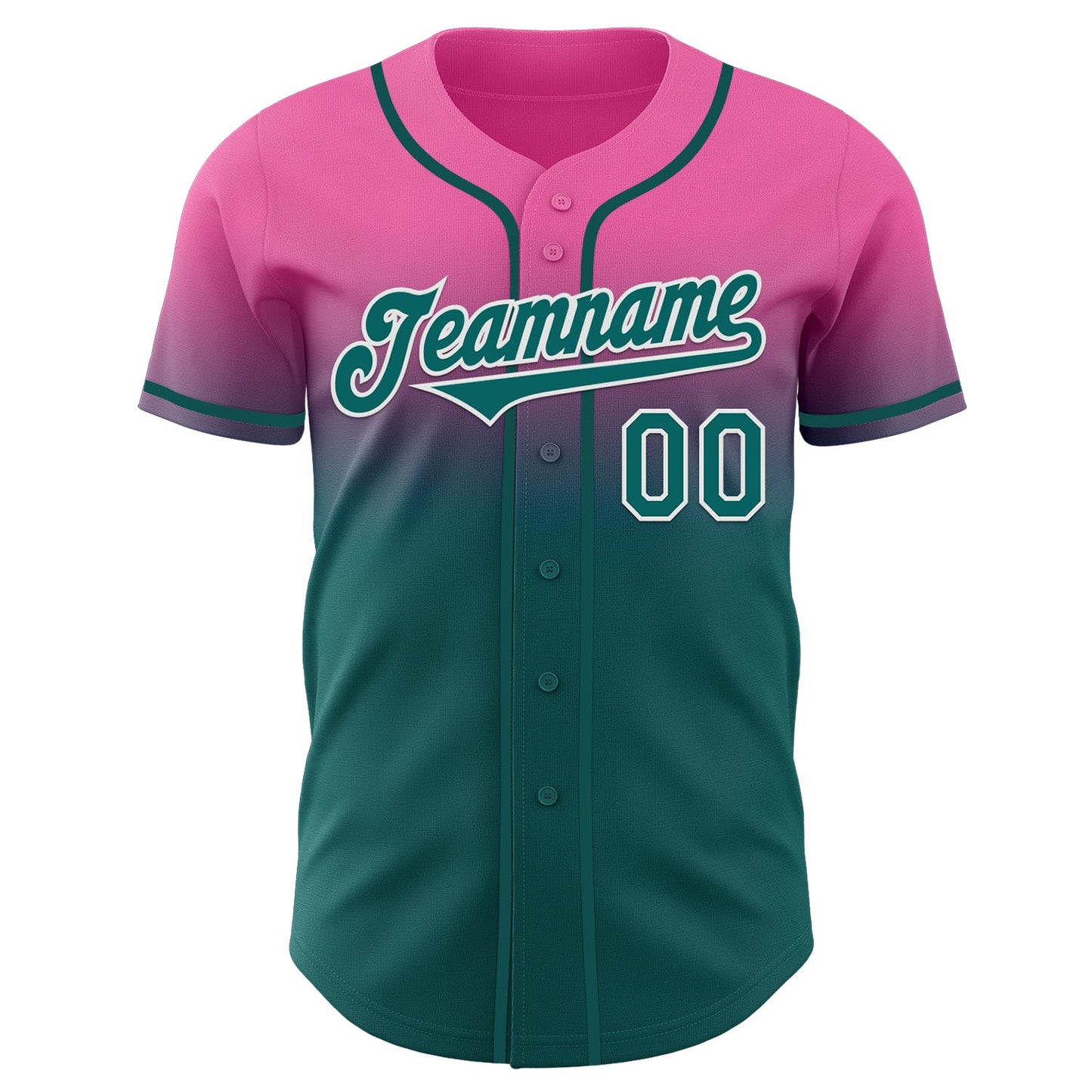 Custom Pink Teal-White Authentic Fade Fashion Baseball Jersey view 2