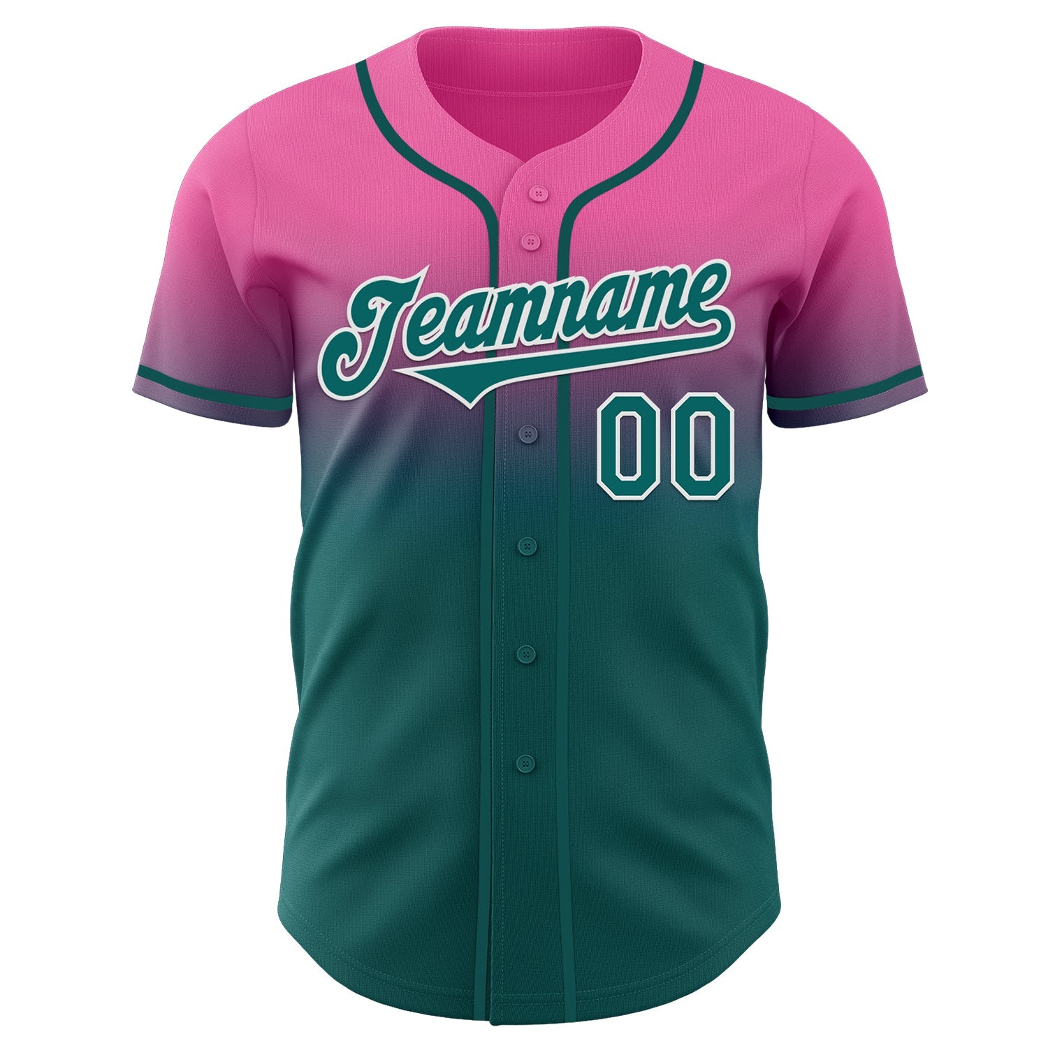 Custom Pink Teal-White Authentic Fade Fashion Baseball Jersey view 2