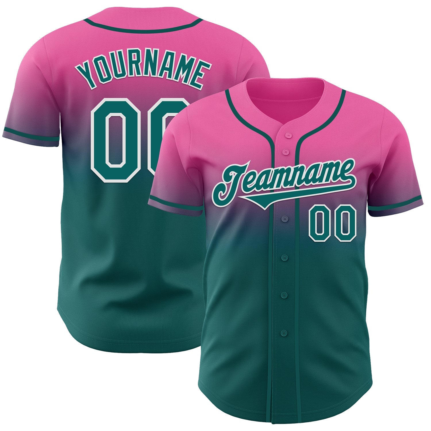 Custom Pink Teal-White Authentic Fade Fashion Baseball Jersey - Main View