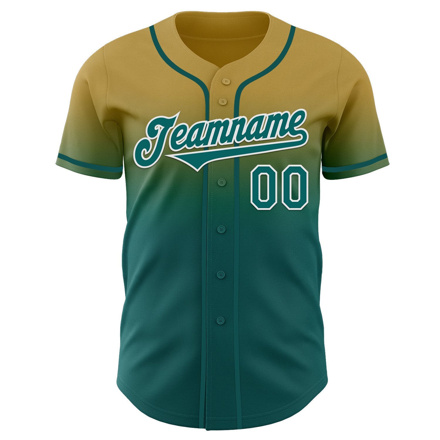 Custom Old Gold Teal-White Authentic Fade Fashion Baseball Jersey view 2