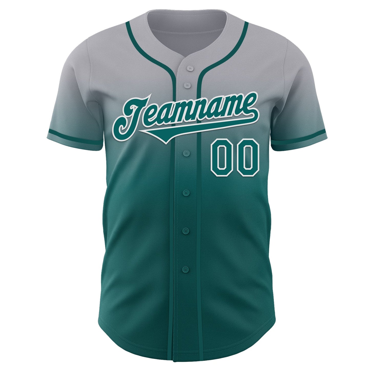 Custom Gray Teal-White Authentic Fade Fashion Baseball Jersey view 2