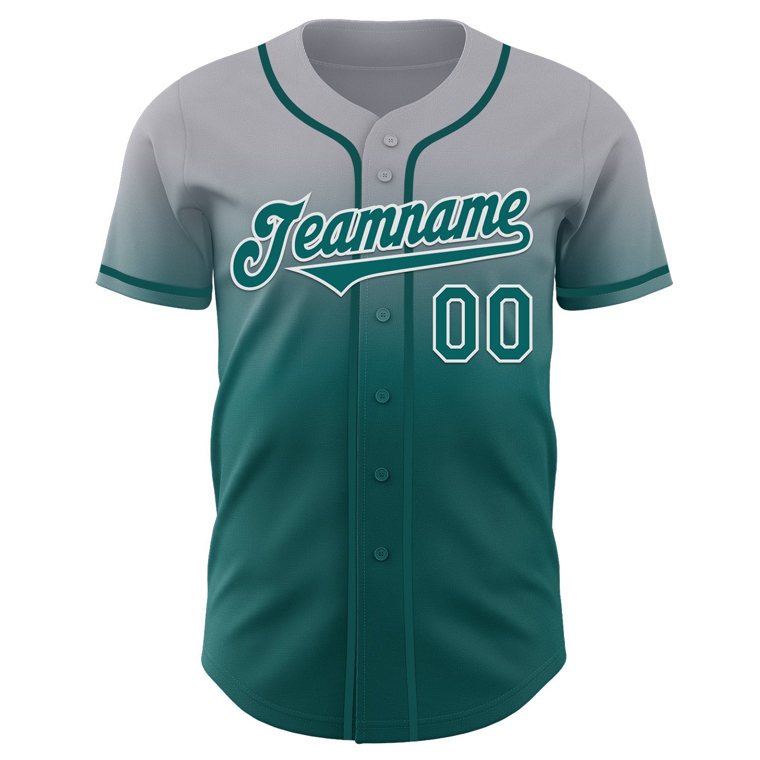 Custom Gray Teal-White Authentic Fade Fashion Baseball Jersey view 2