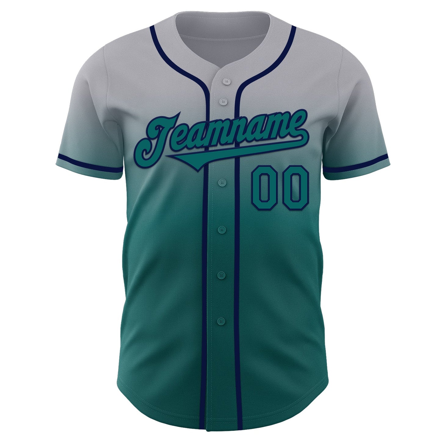 Custom Gray Teal-Navy Authentic Fade Fashion Baseball Jersey view 2