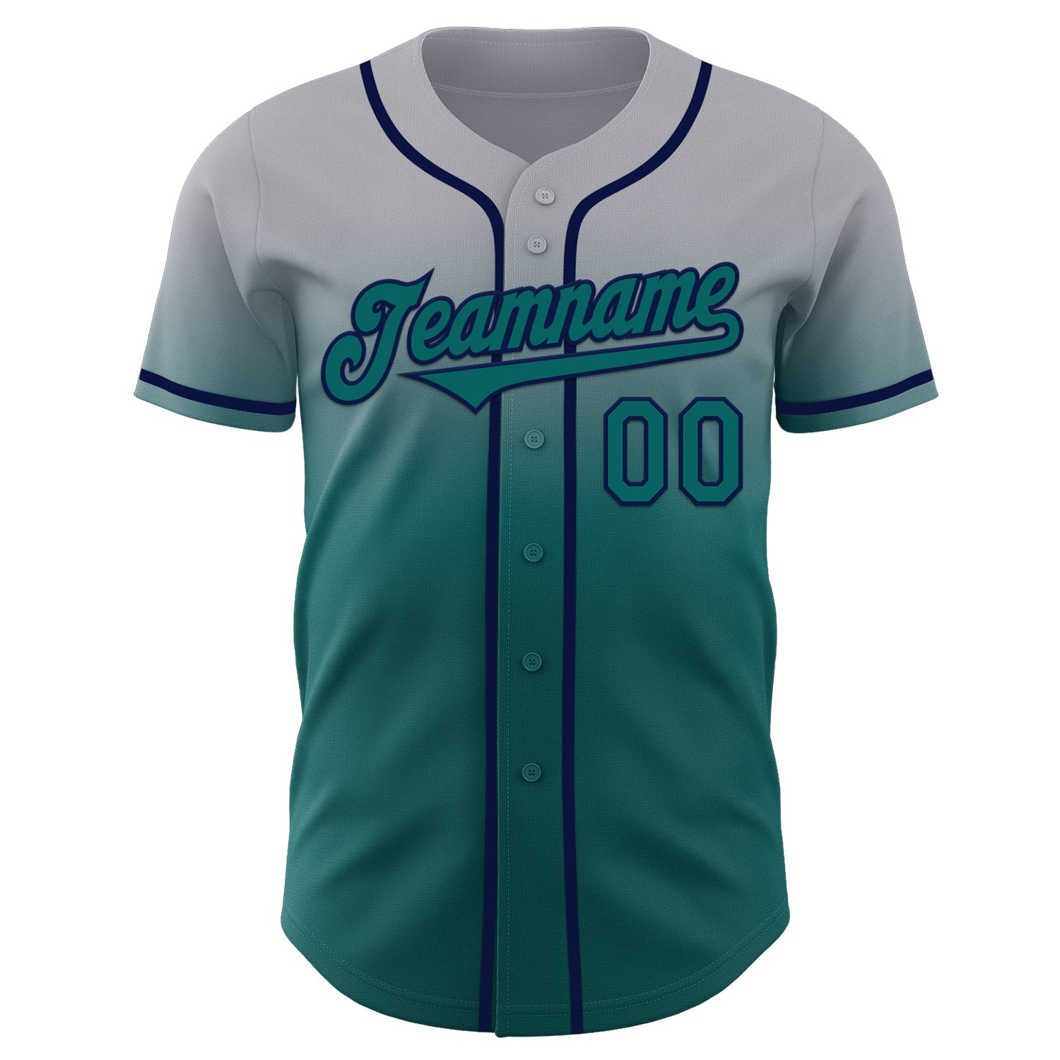 Custom Gray Teal-Navy Authentic Fade Fashion Baseball Jersey view 2