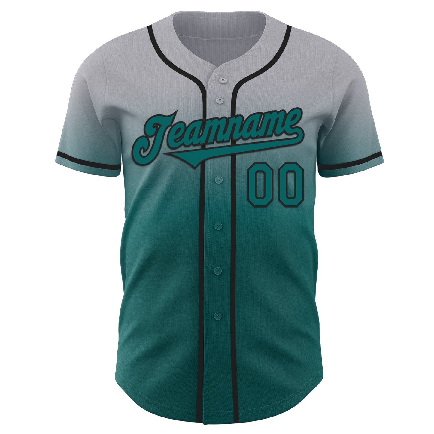 Custom Gray Teal-Black Authentic Fade Fashion Baseball Jersey view 2