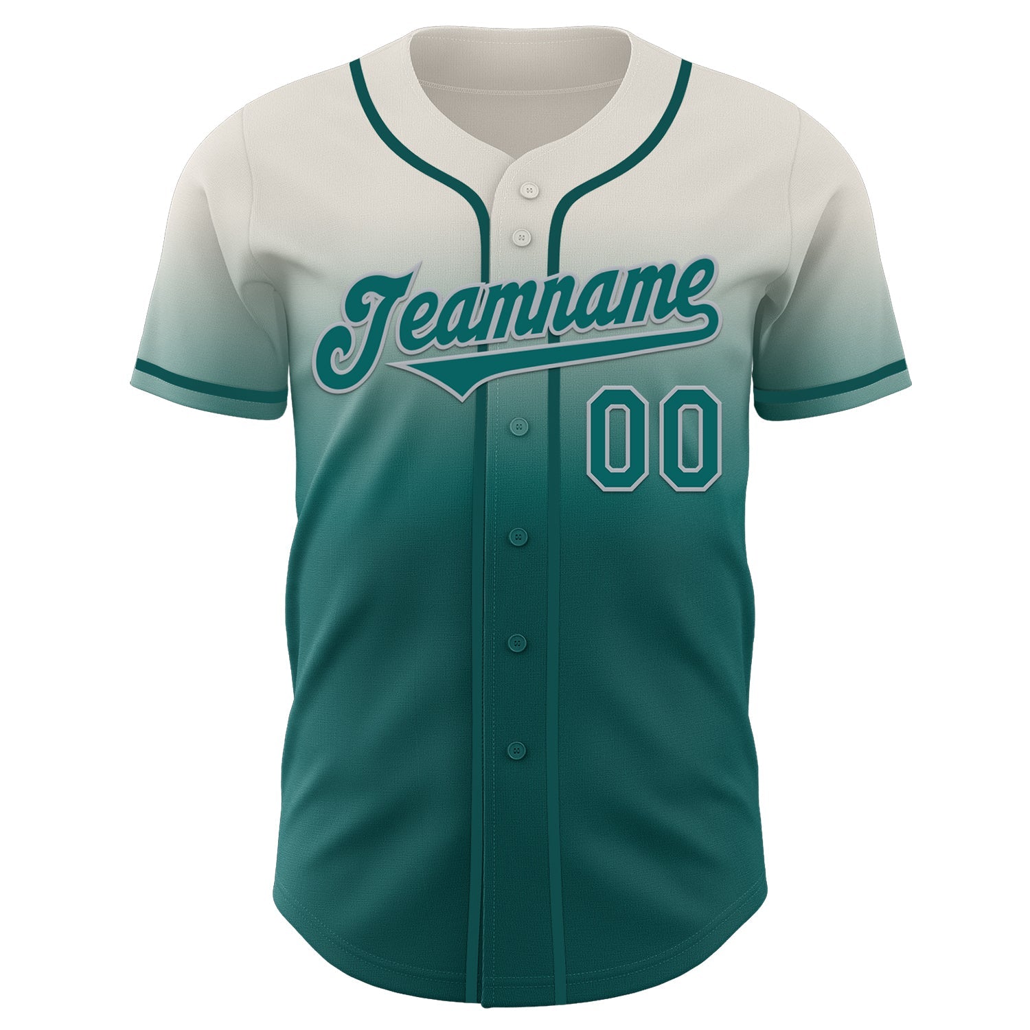 Custom Cream Teal-Gray Authentic Fade Fashion Baseball Jersey view 2