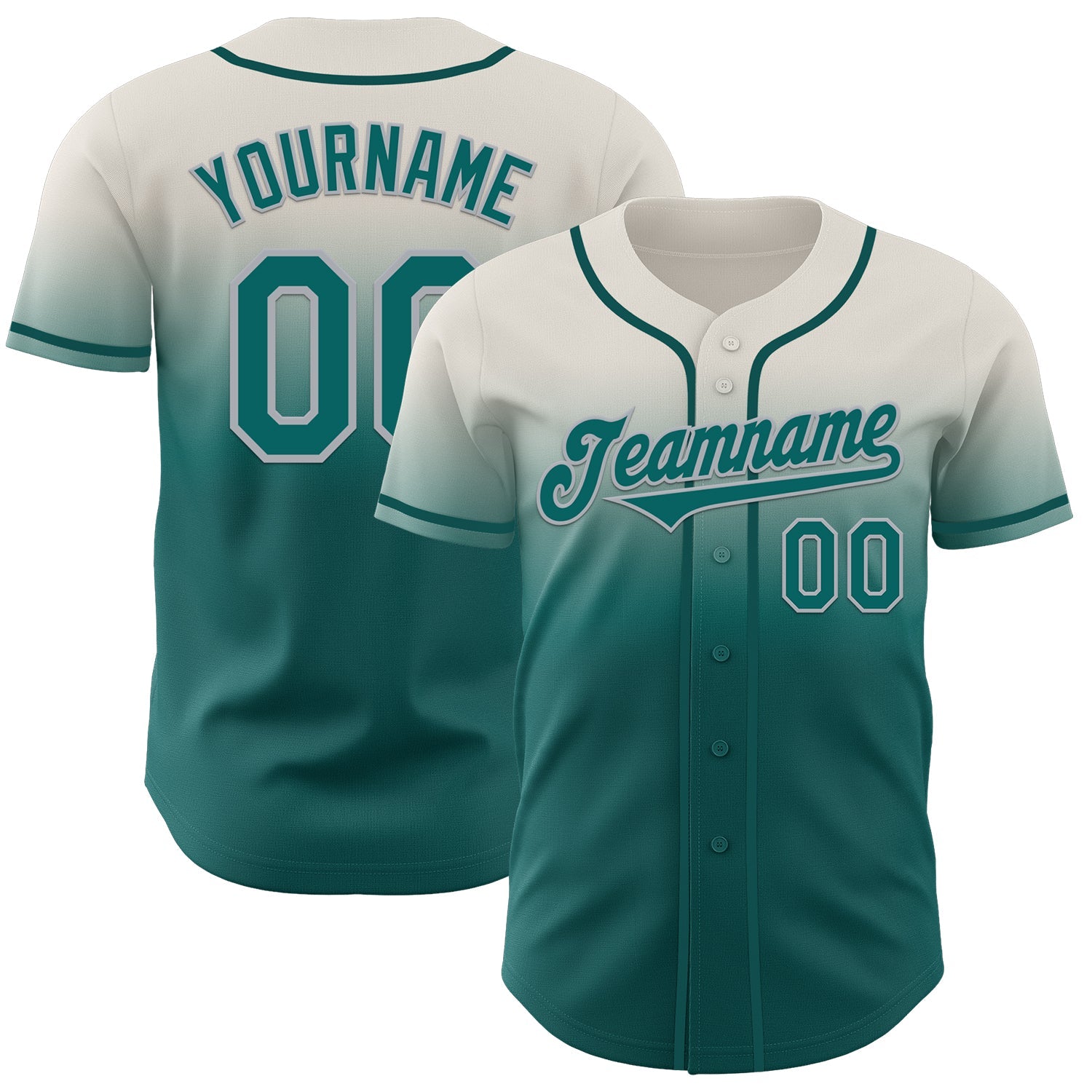 Custom Cream Teal-Gray Authentic Fade Fashion Baseball Jersey - Main View