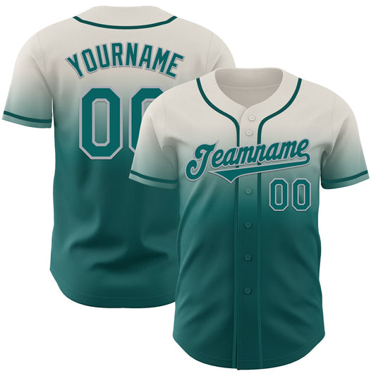 Custom Cream Teal-Gray Authentic Fade Fashion Baseball Jersey - Main View
