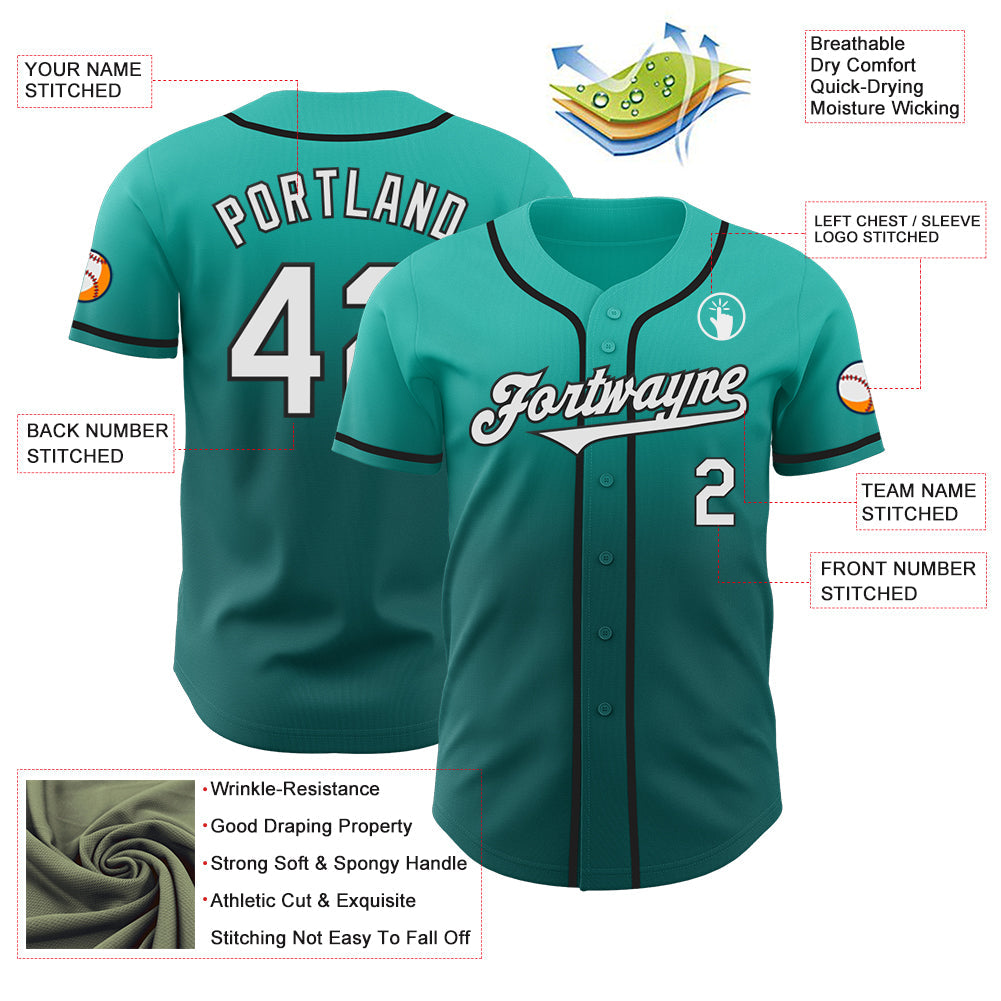 Custom Aqua White Teal-Black Authentic Fade Fashion Baseball Jersey view 3