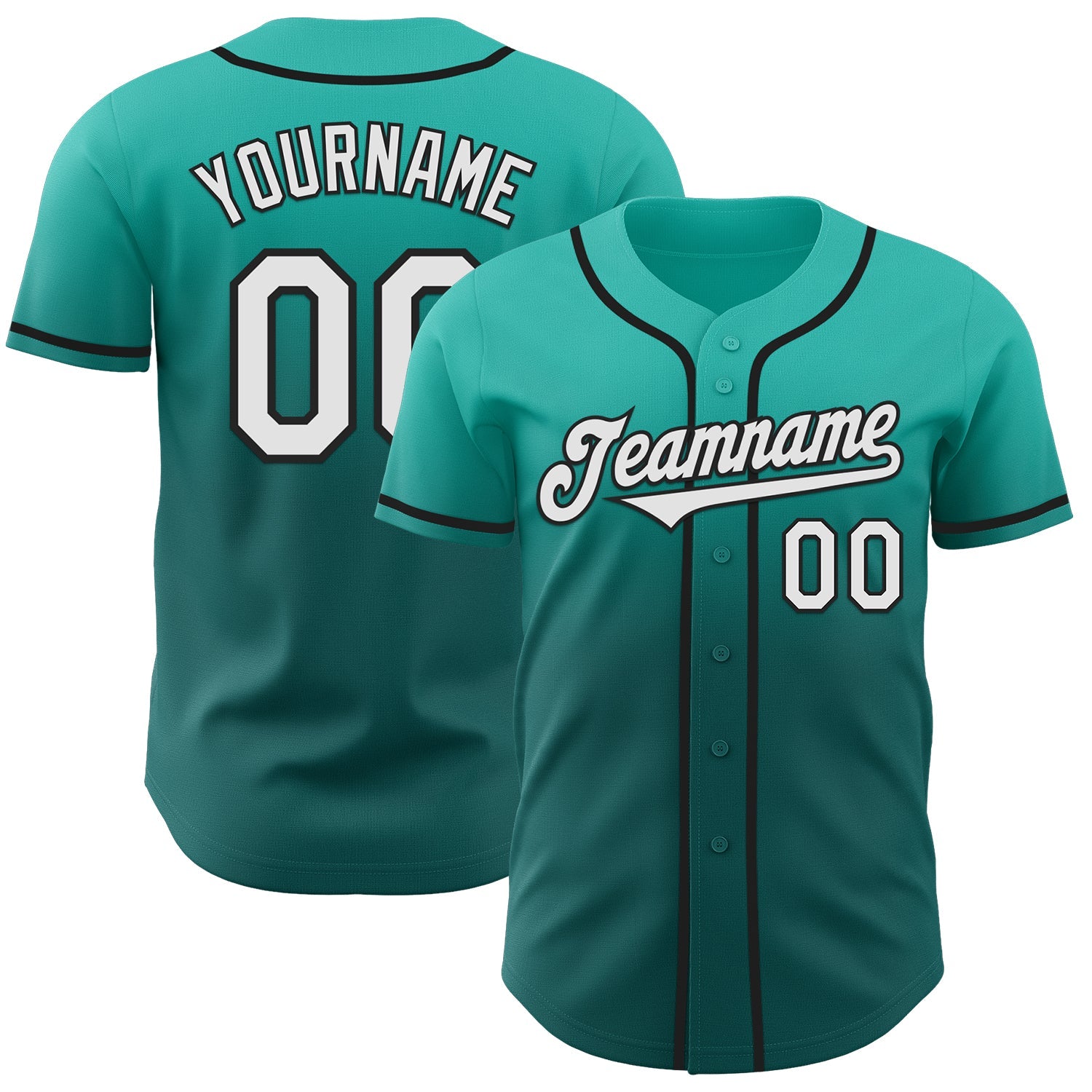 Custom Aqua White Teal-Black Authentic Fade Fashion Baseball Jersey - Main View