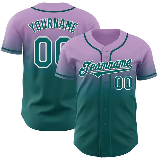 Custom Light Purple Teal-White Authentic Fade Fashion Baseball Jersey - Main View
