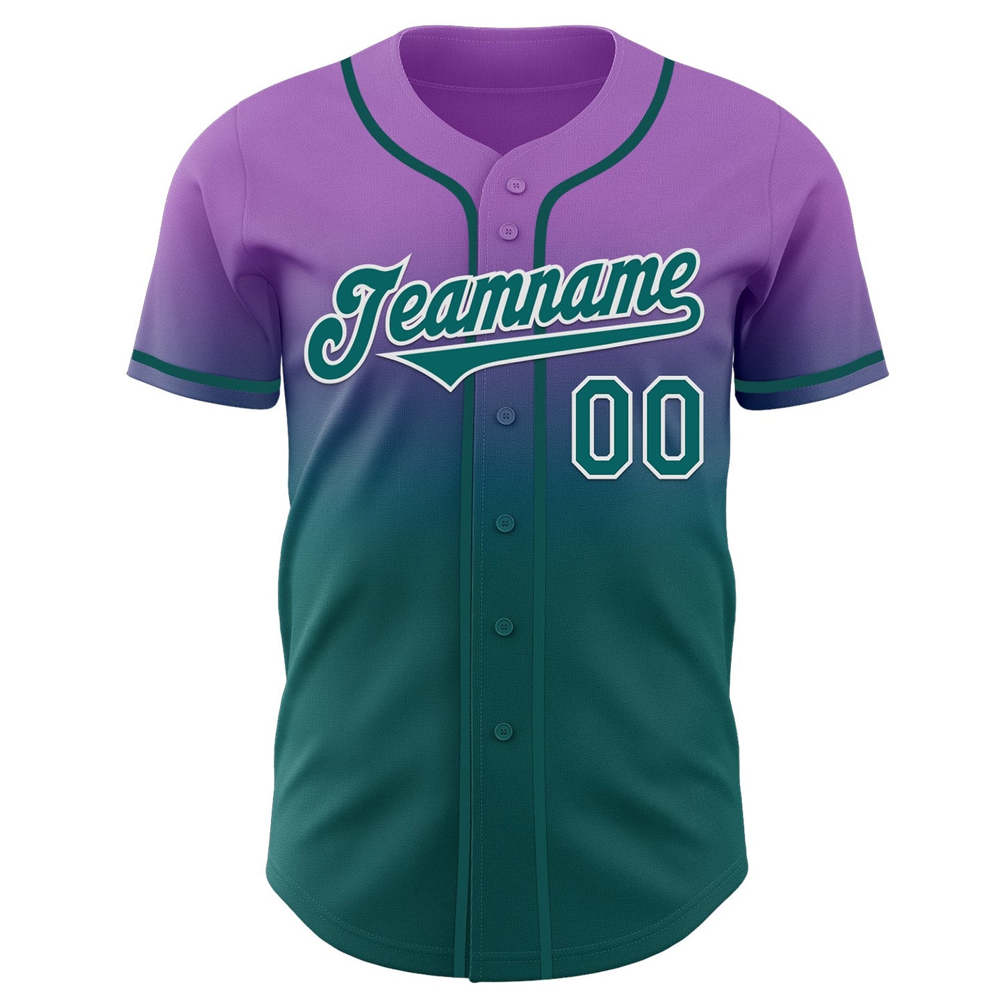 Custom Medium Purple Teal-White Authentic Fade Fashion Baseball Jersey view 2