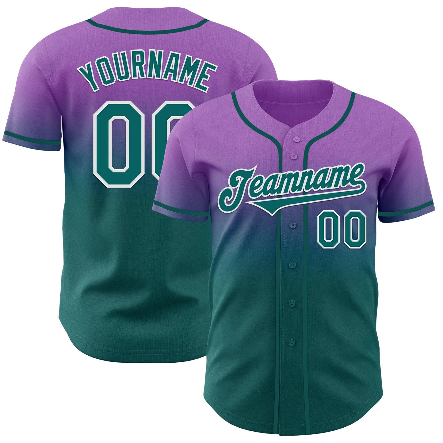 Custom Medium Purple Teal-White Authentic Fade Fashion Baseball Jersey - Main View