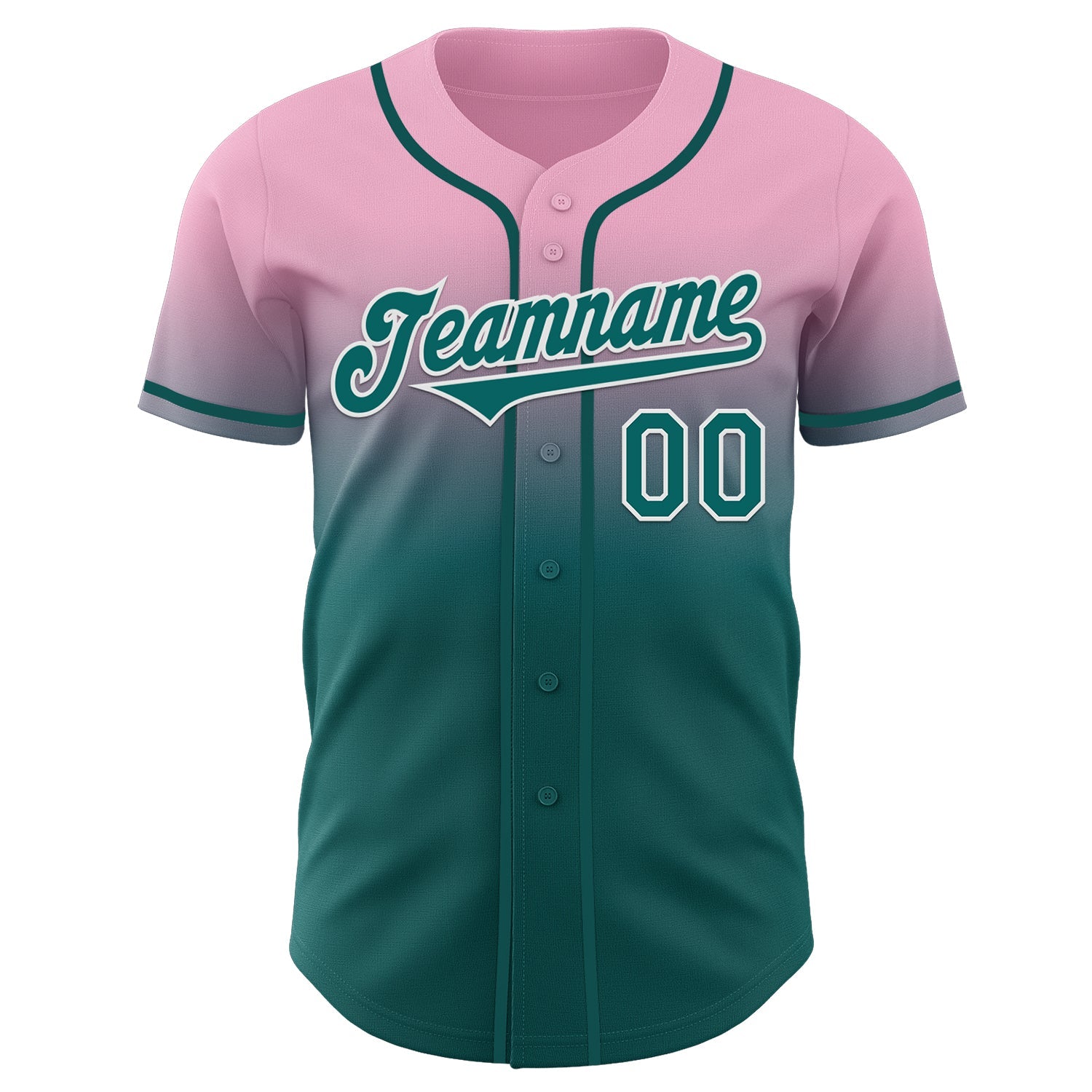Custom Light Pink Teal-White Authentic Fade Fashion Baseball Jersey view 2