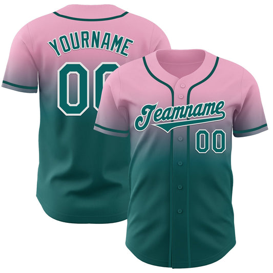 Custom Light Pink Teal-White Authentic Fade Fashion Baseball Jersey - Main View