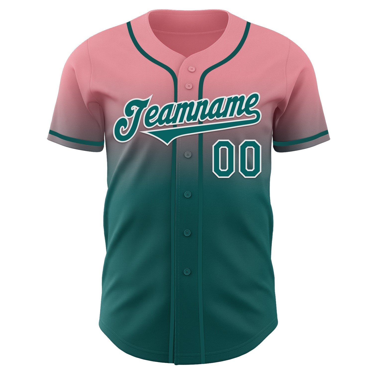 Custom Medium Pink Teal-White Authentic Fade Fashion Baseball Jersey view 2