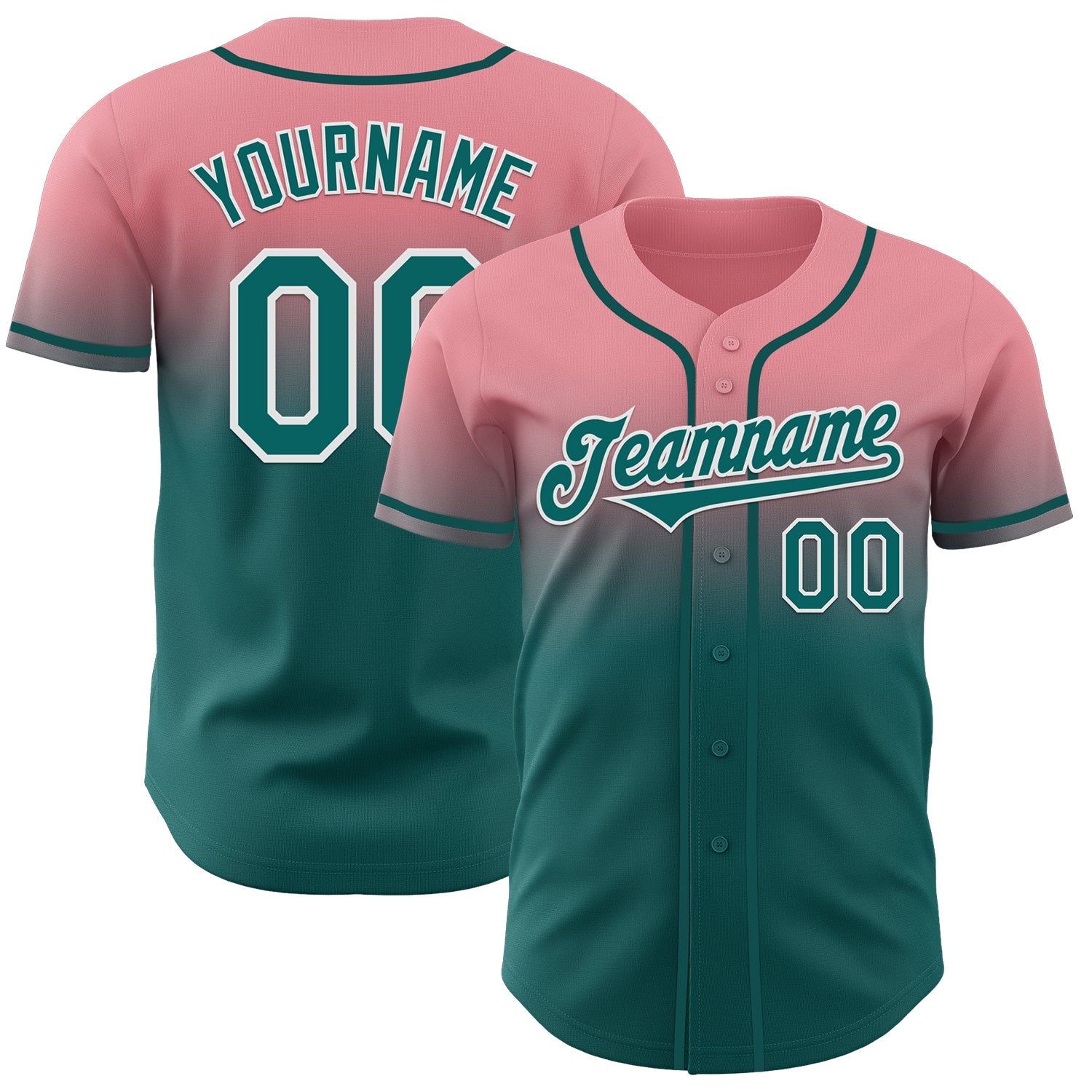 Custom Medium Pink Teal-White Authentic Fade Fashion Baseball Jersey - Main View