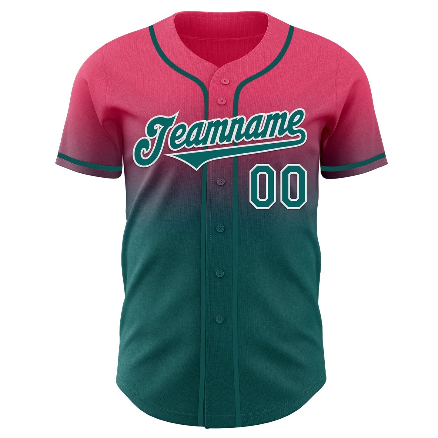 Custom Neon Pink Teal-White Authentic Fade Fashion Baseball Jersey view 2