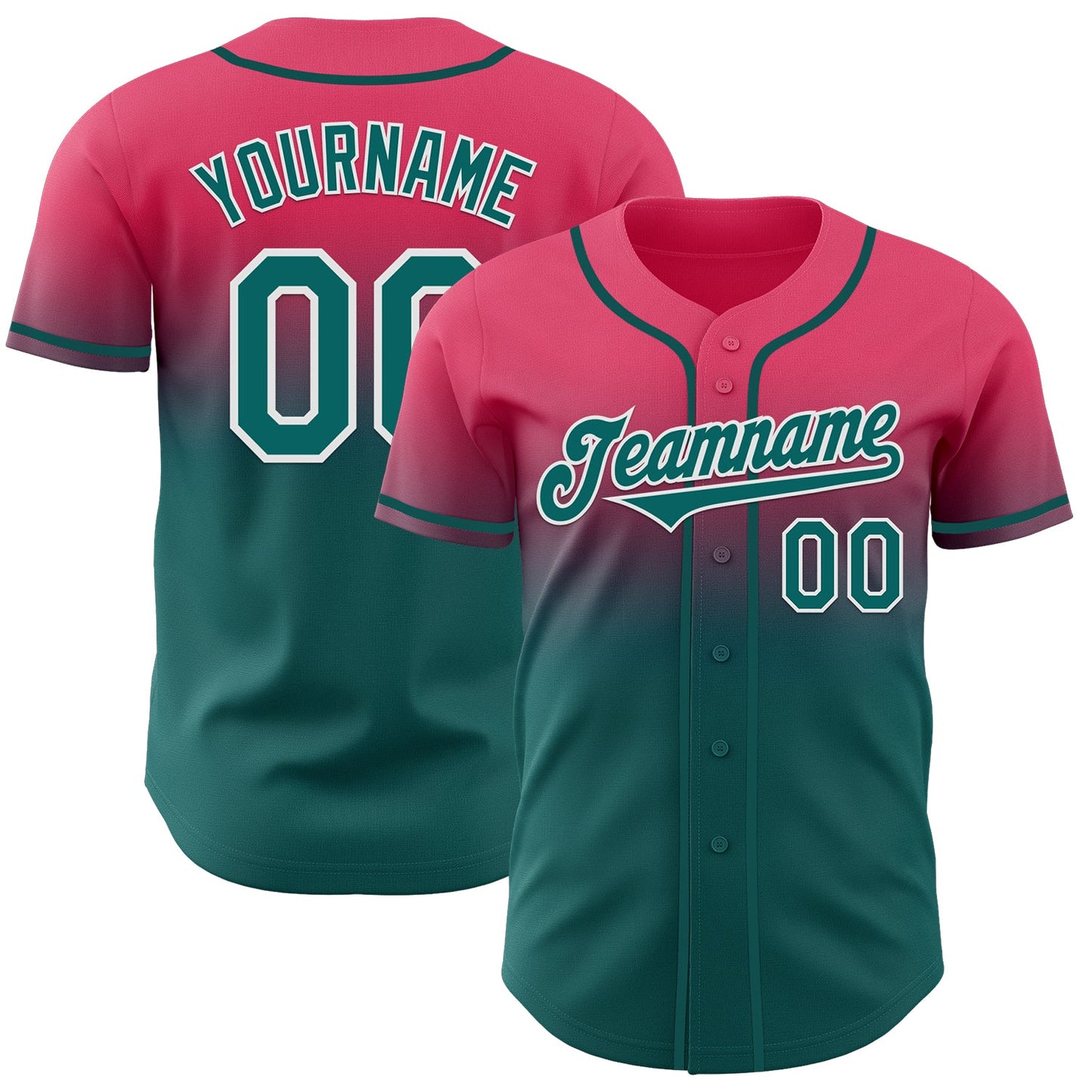 Custom Neon Pink Teal-White Authentic Fade Fashion Baseball Jersey - Main View