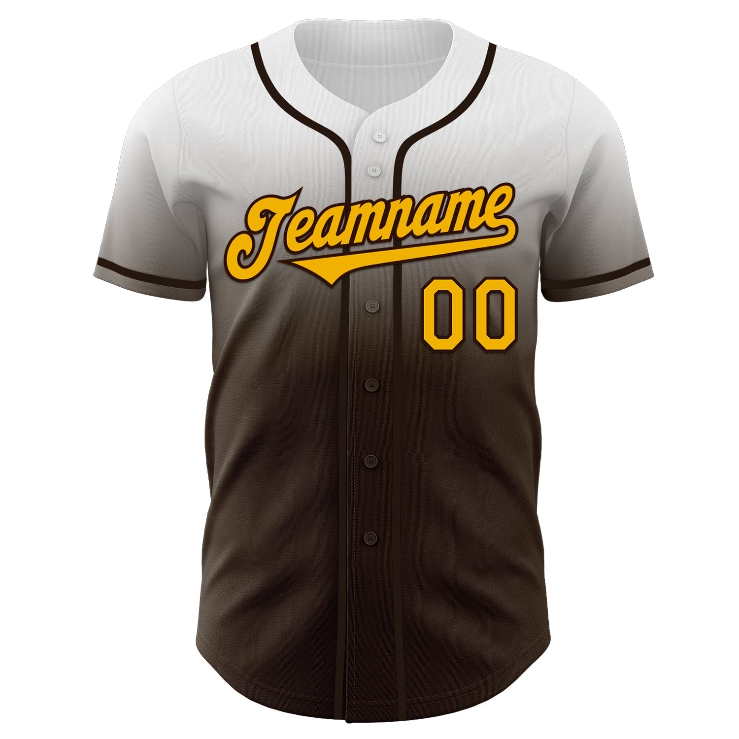 Custom White Gold-Brown Authentic Fade Fashion Baseball Jersey view 2
